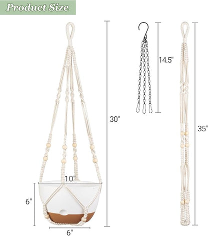 Mkono Set of 3-10 Inch Hanging Planters for Indoor Plants with Self Watering, Outdoor Hanging Plant Pot with Macrame Plant Hangers, 2 Kinds Hanging Basket for Garden Home Ceiling Window Decor