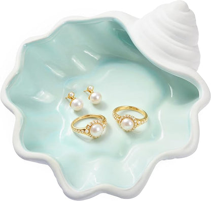 OSOPOLA Ceramic Shell Jewelry Tray - Ocean-themed Decorative Ring Holder Dish Key Tray Cute Jewelry Plate Trinket for Women Home Decor,Christmas Birthday Gifts HE02SL