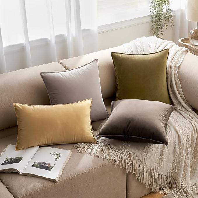 MIULEE Pack of 2 Olive Green Christmas Decorative Velvet Throw Pillow Covers Soft Pillowcases Solid Square Cushion Case for Winter Sofa Bedroom Car 16x16 Inch