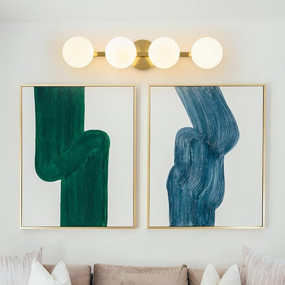 Bathroom Vanity Mirror Light Fixtures: 4 Lights Bath Wall Sconce Lighting - Brass Gold Vanity Lights with Milk Glass Shade - Modern Minimalist Makeup Light Fixture Above Mirror for Hallway E26 Base