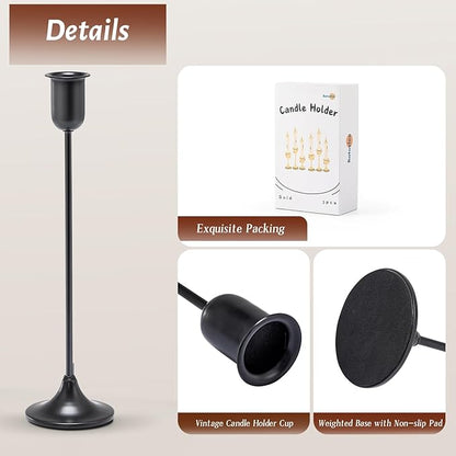 Black Tall Candle Candlestick Holder, 3PCS Taper Pillar Candle Sticks Stand Holders Decor, Centerpiece Dining Table Wedding Festive Fireplace Mantle Vintage Room Decorations, Housewarming Gift
