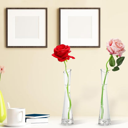 Lallisa 6 Pcs Glass Bud Vases for Centerpieces Maria Modern Clear Small Skinny Decorative Single Flower Bud Vase for Wedding Party Event Home Office Decoration(9.84 Inch,Transparent Color)