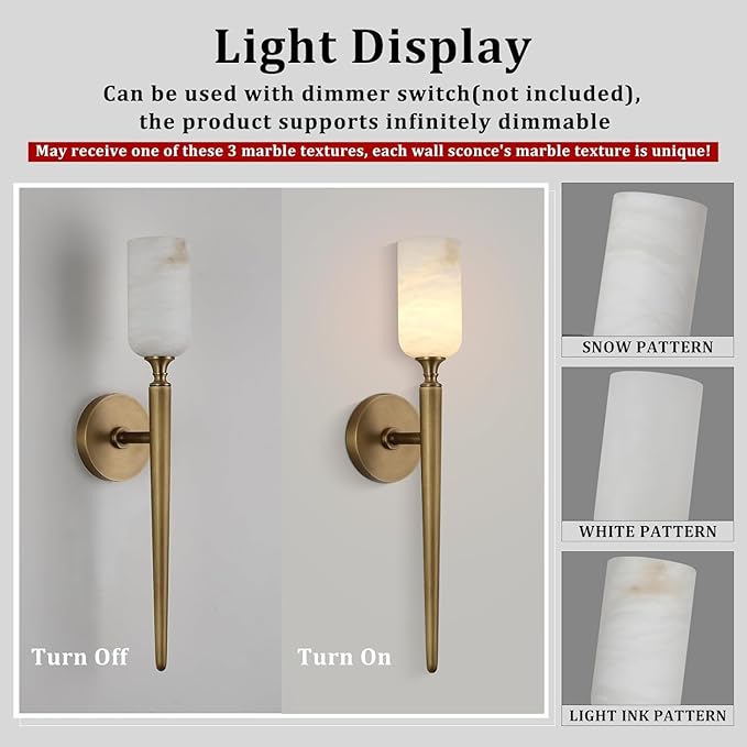 Alabaster Wall Sconce 22in Antique Brass Sconces Wall Lighting, Imported in Spain Natural Alabaster, Bathroom Sconce Gold Sconces Wall Decor, For Living Room dining room Hallway Bedside Staircase