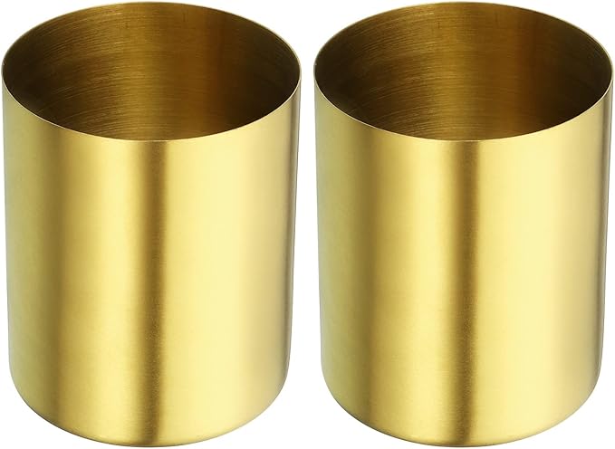 PATIKIL Pencil Holder, 2 Pack Pen Holder for Desk Stainless Steel Pencil Holders Cup Organizer Makeup Brush Holder for Desk Accessories, Golden
