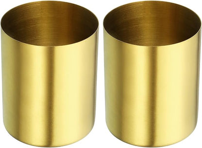 PATIKIL Pencil Holder, 2 Pack Pen Holder for Desk Stainless Steel Pencil Holders Cup Organizer Makeup Brush Holder for Desk Accessories, Golden