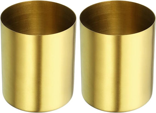 PATIKIL Pencil Holder, 2 Pack Pen Holder for Desk Stainless Steel Pencil Holders Cup Organizer Makeup Brush Holder for Desk Accessories, Golden