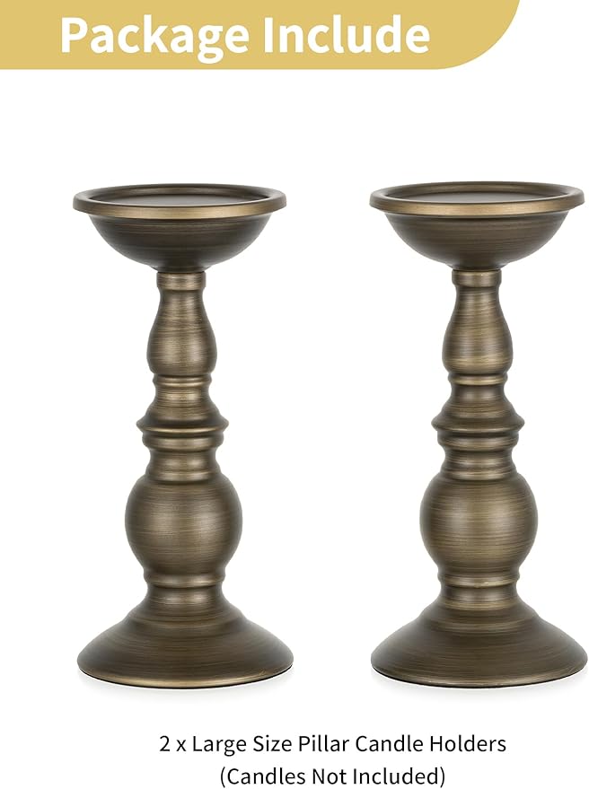 Bronze 2 Pcs Iron Pillar Candle Holders, Most Ideal for 3" Pillar Candles, Gifts for Wedding, Party, Home, Spa, Reiki, Votive Candle (2 x L)