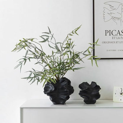Modern Art Ceramic Coral Flower Vase Home and Office Decoration Sculpture Work Bohemian Decoration Coffee Table Office Bookshelf Living Room Decor (Black)