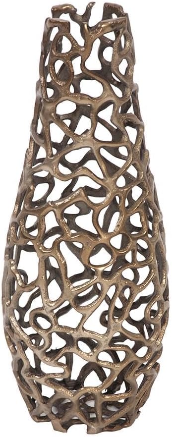 Howard Elliott Small Bronze Aluminum Branch Vase with Padded Bottom, Modern Accent Abstract Decorative Centerpiece Flower Vase with Intertwined Design for Weddings & Decoration, 5.1 x 5.1 x 14 Inch