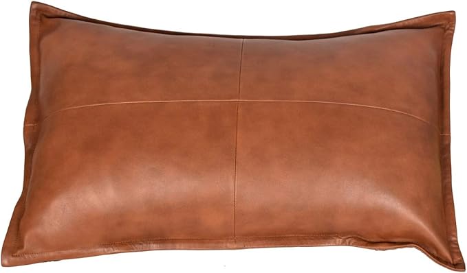 100% Lambskin Leather Pillow Cover - Sofa Cushion Case - Decorative Throw Covers for Living Room & Bedroom - 12x20 Inch - Light Tan Pack of 1