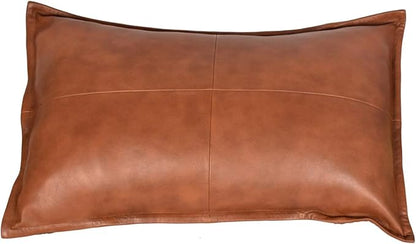 100% Lambskin Leather Pillow Cover - Sofa Cushion Case - Decorative Throw Covers for Living Room & Bedroom - 12x20 Inch - Light Tan Pack of 1