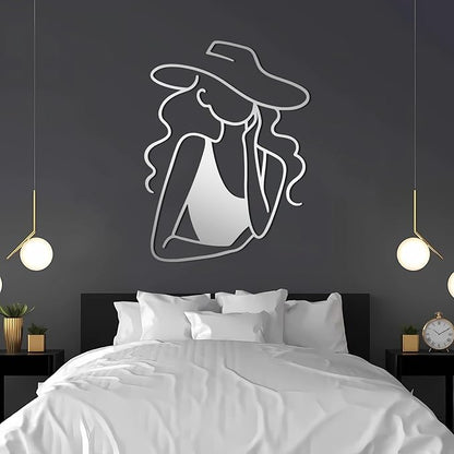 Metal Minimalist Abstract Woman Wall Art, Metal Woman Wall Art, Modern Wall Mount, Line Art Home Sculpture, Minimalist Room Decor, Women's Bedroom Decor, Gift for Women (Silver, 24"x18"/60x45cm)