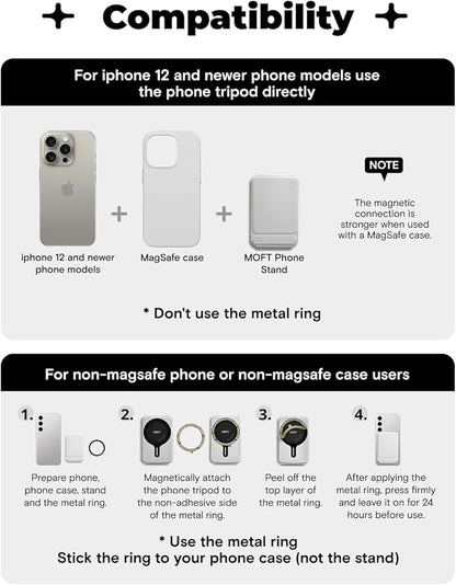MOFT Phone Tripod Stand Selfie Stick x Tombogo for iPhone, Multi-Angles iPhone Stand, Lightweight & Portable Phone Holder, Strong Magnets, MOVAS Vegan Leather, Misty Cove (Without Card Slot)