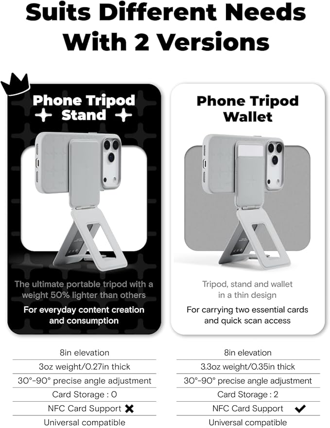 MOFT Phone Tripod Stand Selfie Stick x Tombogo for iPhone, Multi-Angles iPhone Stand, Lightweight & Portable Phone Holder, Strong Magnets, MOVAS Vegan Leather, Misty Cove (Without Card Slot)