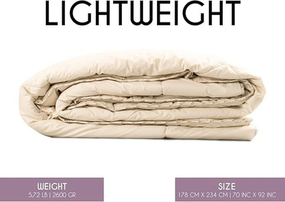 Twin Lightweight 100% Fine Alpaca Duvet - Premium Cotton Cover, 2,89 lb Filling, Ideal for Summer, Breathable & Temperature -Regulating, 70 x 92 inches