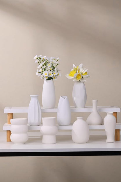 Set of 9 Ceramic Bud Vases for Pampas Grass Flowers, Small Vases in Bulk for Centerpieces Boho Vases for Wedding Decorations Neutral Living Room and Bedroom Decor DIY Gift (White-3)