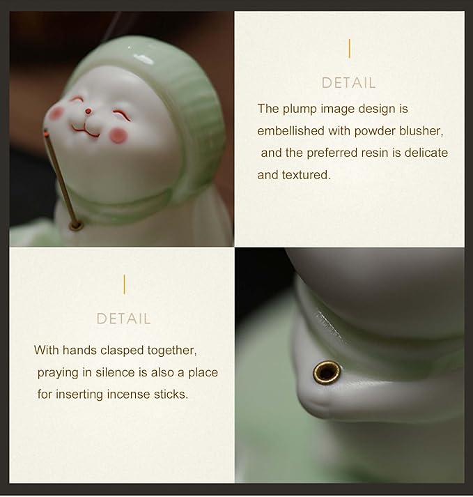 3 Pcs-Incense Holder Cute Resin Rabbit Incense Stick Holder Set with Bamboo Ash Catcher Tray - Animal Incense Burner for Meditation, Yoga & Home Decor (Fits Standard Incense Sticks)