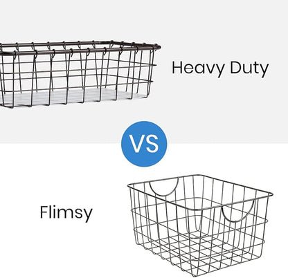4 Pack Large Wire Baskets, 15" x 9" Metal Wire Basket for Pantry Organizers, Kitchen, Bathroom, Office, Stackable Storage Baskets, Bronze