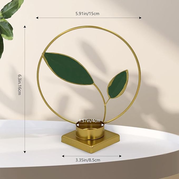 2-Pack Brass Floral Candle Holders – Elegant Leaf Design Tealight Holders for Table Centerpieces, Wedding, Housewarming & Holiday Décor (Green Leaf)