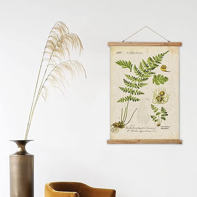 Vintage Illustrative Reference Plant Hanging Poster, Retro Style of Botanical Wall Art Prints, Printed on Linen with Wood Frames, Ready to Hang