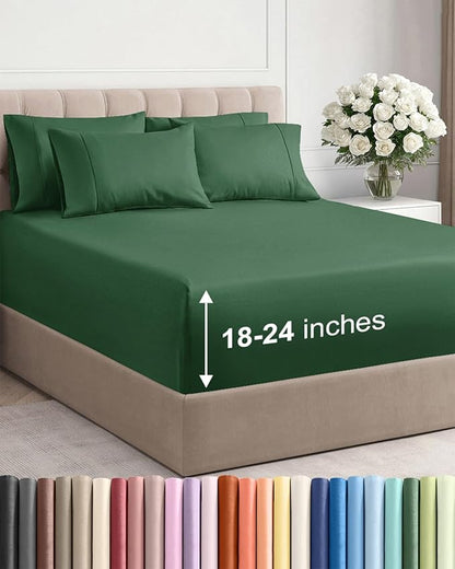 Extra Deep Cal King Sheet Set - 6 Piece Breathable & Cooling Sheets - Hotel Luxury Bed Sheets Set - Easy Fit - Soft, Wrinkle Free & Comfy Sheets Set - Emerald Green Sheet Set with Extra Deep Pockets