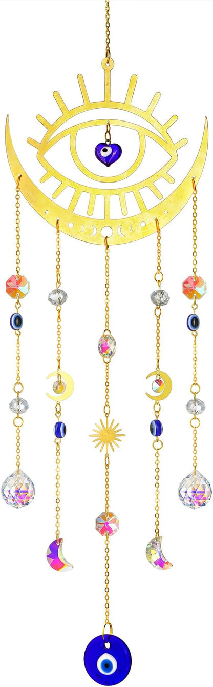H&D HYALINE & DORA Crystal Suncatcher Evil Eye Sun Catchers for Windows Hanging Indoor Outdoor Home Decor Prism Rainbow Maker