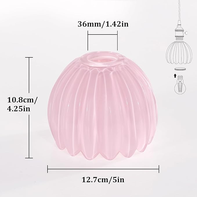 Tulip Lamp Shades Replacement, 5" Dia. * 4.25" H Cream Pink Glass Sconce Shade Heavy and Thick for Wall Sconces Pendant Lights Ceiling Lights Chandelier, 2 Pack