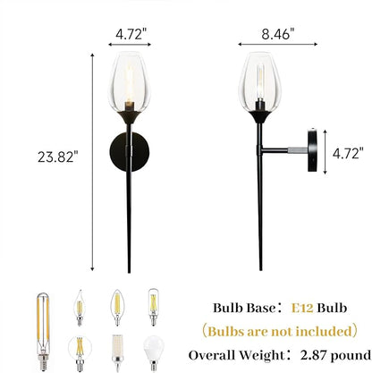 Black Glass Wall Sconce Light: Modern Decorative Sconces Lights over Mirror - Vintage Brushed Brass Bathroom Vanity Lighting with Flower Shade - Indoor Glass Wall Mount Lamp for Bedroom Living Room