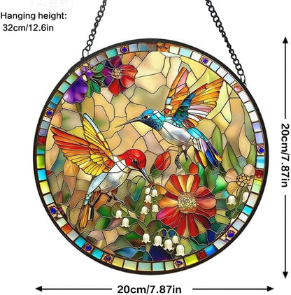 Stained Glass Window Hanging, Hummingbird Gifts Sun Catcher, Sun Catchers Indoor Window, Colorful Glass Panel,Suncatcher Room Decor,Gifts for Grandma Mom Wife,Aunt Birthday Gifts for Women 7.8in