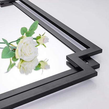 20" x 30" Wall Mirror for Living Room Decor, Irregular Black Mirror with Metal Frame, Elegant Decorative Mirror for Entrance, Dining Room, Home Office