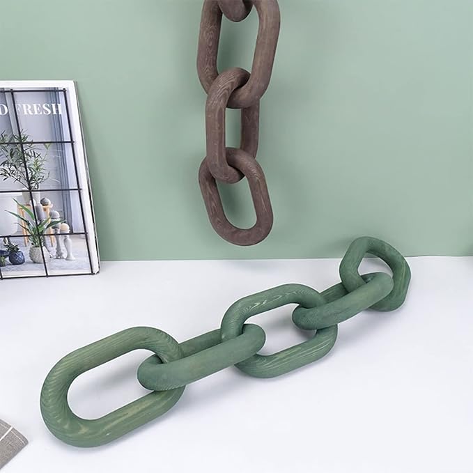 Wood Chain Decor, 5 Link Hanging Ornament for Home, Sustainable Pine Wood, Modern Boho Farmhouse Decor, Rustic Country, Valentine's Day