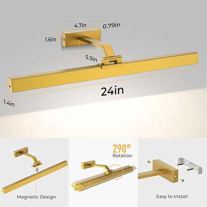 Picture Lights for Wall, Battery Operated Picture Light 24in Gallery Light for Paintings CCT Dimmable Recharging Battery Wall Light with Remote Control for Living Room Gallery Dartboard