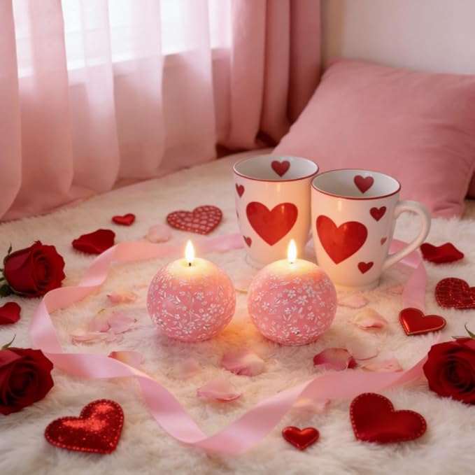 Flameless Spring Carved Spheres, Flameless LED Candles with Remote Control & 6-Hour Timer, Carved Sphere Design for Romantic Ambiance, Cozier Glow Candles for Valentine's Day, Wedding