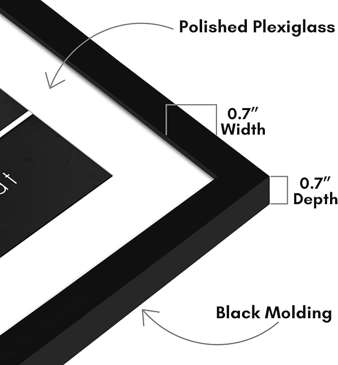 Americanflat 22x28 Poster Frame with Polished Plexiglass - Use as 18x24 Frame with Mat or Display 22x28 Photo Without Mat - Streamline Collection - Thin Border Picture Frames for Wall - Black