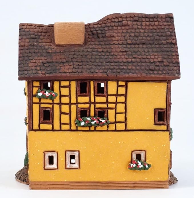 Ceramic Handmade Miniature House in Rothenburg Tealight Candle Holder Room Decor Handcrafted Collectible Miniature Essential Oil Burner Christmas Village Timbered House in Rothenburg Germany