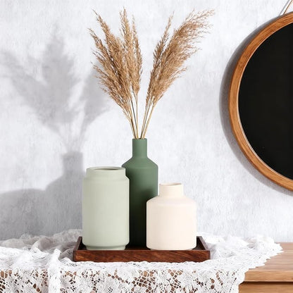 Neutral Ceramic Vase Set of 3 – Modern Decorative Vases, Small Flower Pottery Vase Sets, Boho Farmhouse Rustic Vases for Living Room, Kitchen, Bedroom, Bathroom, Shelf, Table