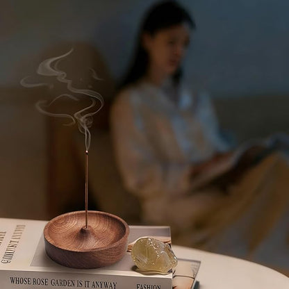 Incense Holder,Black Walnut Hand - Crafted Round Burner for Sticks with Ash Catcher 3.5‘×3.5’,Perfect for Relaxation at Home, Yoga,Spa & as a Gift