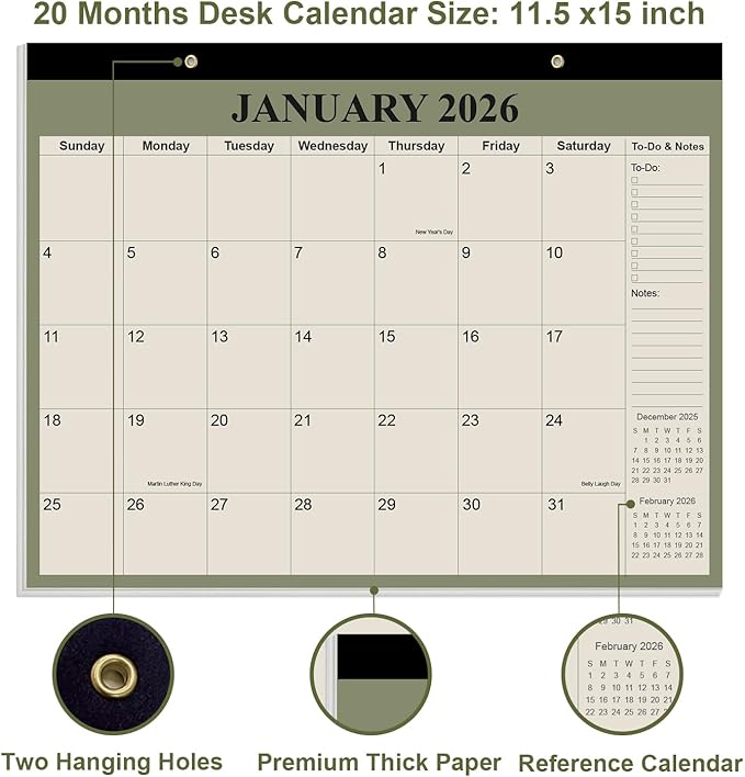Desk Calendar 2026 - Calendar 2026-2027 from January 2026 to June 2027, 18 Months Calendar with Thick Paper for Office, Home, School Organizing, 14" X 11", Cyan