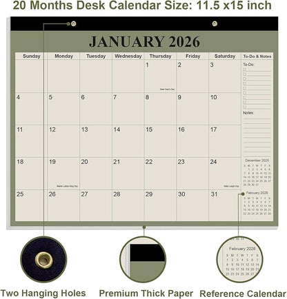 Desk Calendar 2026 - Calendar 2026-2027 from January 2026 to June 2027, 18 Months Calendar with Thick Paper for Office, Home, School Organizing, 14" X 11", Cyan