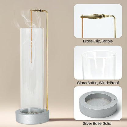 Incense Holder for Sticks, Anti-Ash Flying Incense Burner with 30 Incense Sticks, Detachable Glass Ash Catcher