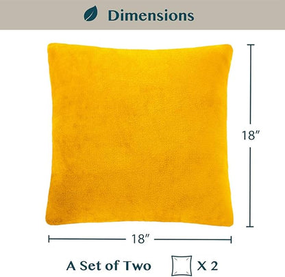 PAVILIA Mustard Yellow Throw Pillow Covers 18x18 Set of 2, Decorative Pillow Cases for Bed Sofa Couch, Boho Aesthetic Accent Decor Cushion Bedroom Living Room, Velvet Square Euro Sham Covers, Yellow