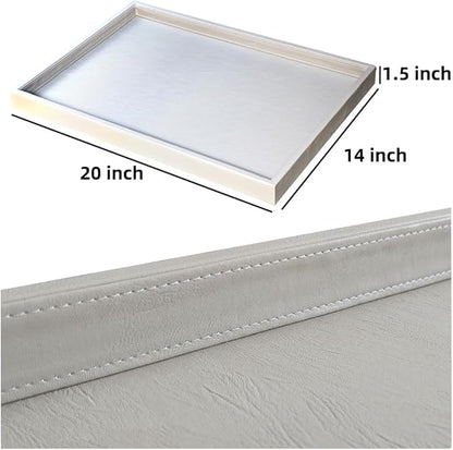 20 * 14 inches High-End Light Luxury Leather Rectangle Oversized Service Tray for Ottoman Tray, Coffee, Food, Family Dinner, Picnic, Party Essentials (Beige, 20 * 14 inch)