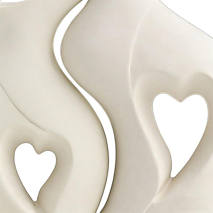 Ceramic Vase - 2 Piece Heart-Shaped Modern Home Decor, Aesthetic Table Centerpiece, Handcrafted Flower Vase Set, Matte White Wedding & Gift, Shelf Sculpture