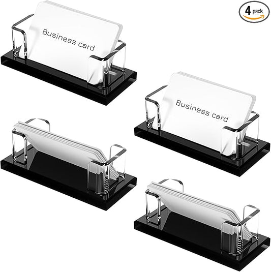 4 Pack Acrylic Business Card Holder for Desk, Clear Professional Display Stand with Stable Base, Office Desktop Organizer for Conferences, Events, Reception