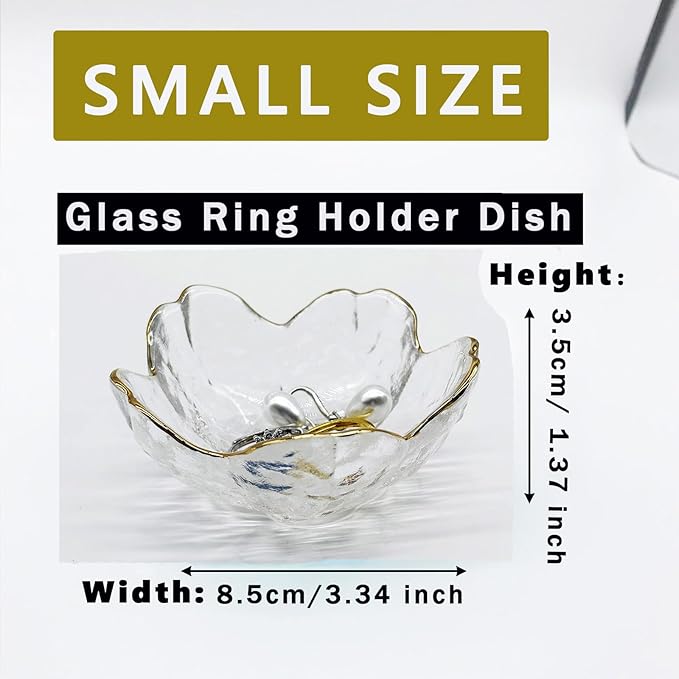 Glass Jewelry Dishes for Women, Small Ring Dish Engagement Gifts, Crystal Ring Holder Dish Jewelry Bowl, Flower Jewelry Holder Dish, Nightstand Decor Jewelry Tray, Jewelry Plate Trinket Dish