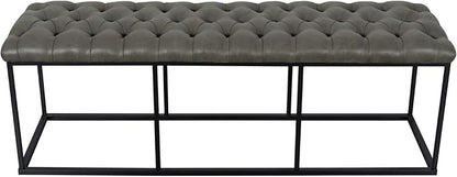 HomePop Upholstered Button Tufted Decorative Bench with Metal Base, Gray Faux Leather