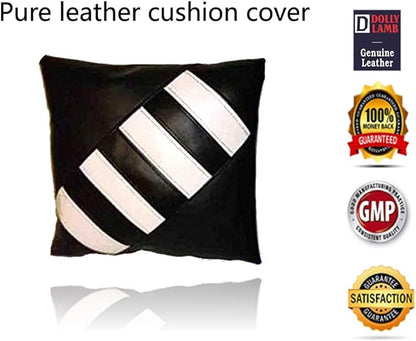D DOLLY LAMB Lambskin Leather Pillow Cover - Sofa Cushion Case - Decorative Throw Covers for Living Room & Bedroom, 20x20 Inches - Black White Pack of 2