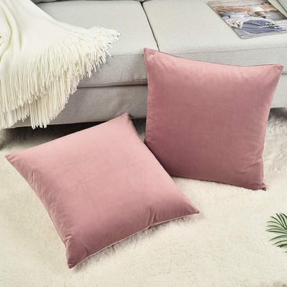 Set of 2 Comfortable Throw Pillow Cover for Bedding, Decorative Accent Cushion Sham Case for Couch Sofa, Soft Solid Velvet with Zipper Hidden - 16"x16", Mauve Pink