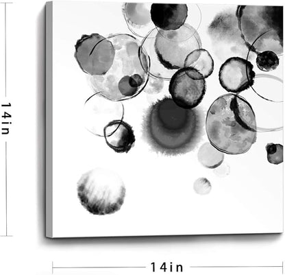Bathroom Decor Wall Art Black and White Bubbles Prints Pictures Framed Canvas Artwork Wall Art for Bedroom Kitchen Office Modern Ink and Wash Painting Decorations Size 14x14 inches Ready to Hang
