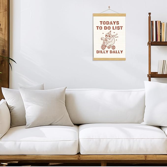 YGSDZY Cute Sloth Canvas Poster, Today to Do List Dilly Dally Poster, Mental Health Posters, Positive Mindset Wall Decor, Funny Cute Home Office Decor, Living Room Decors, 11.8 * 15.7